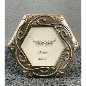 Sienna Photo Frame Pewter Scroll Design Easel Back Holds 3 X 3 Photos